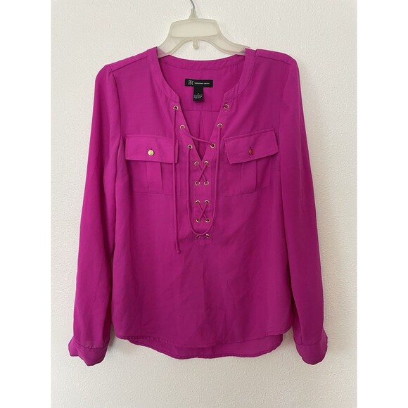 Inc International Concepts Magenta Grommet-Lace up Blouse  size 2 office party - Picture 1 of 4